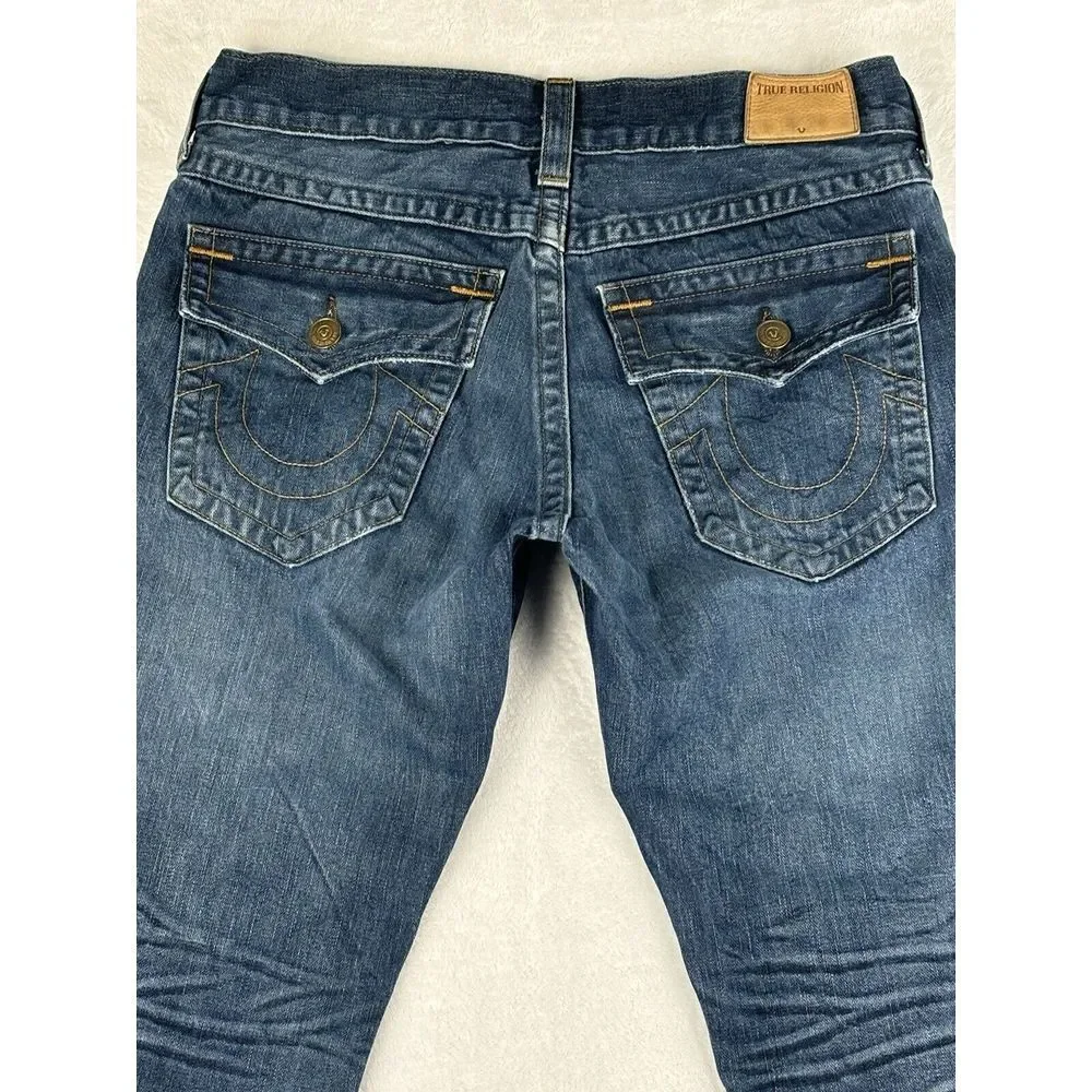 True Religion Jeans Men's Blue Geno Relaxed‎ Slim Jeans Split Hem Size 32